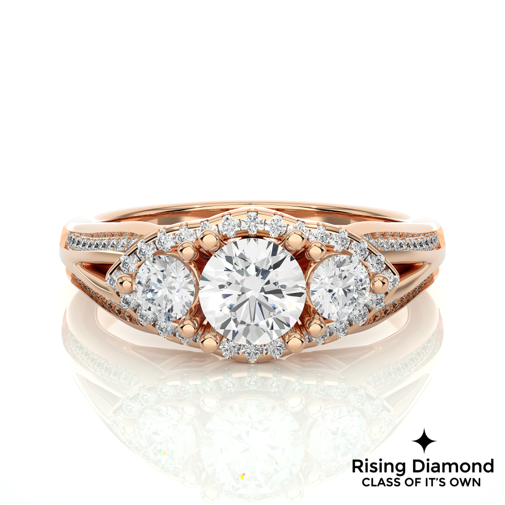 1.03 Ct Round Cut E-VS2 Lab Grown Diamond Three Stone Engagement Ring