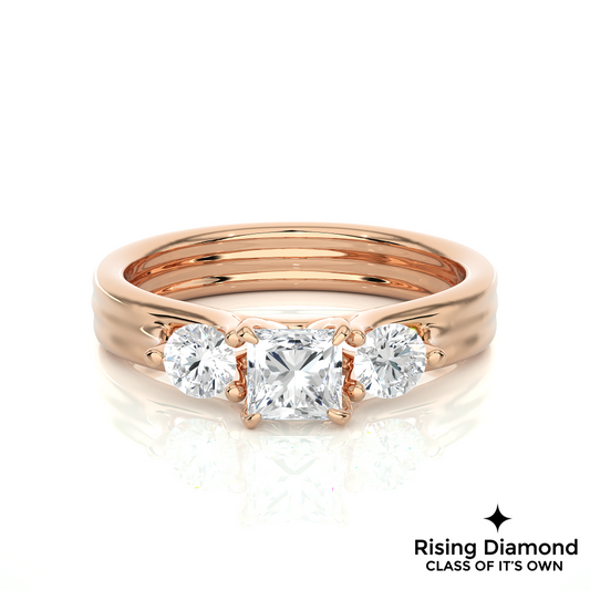 1.11 Ct Princess Cut Colorless Moissanite Three Stone Engagement Ring