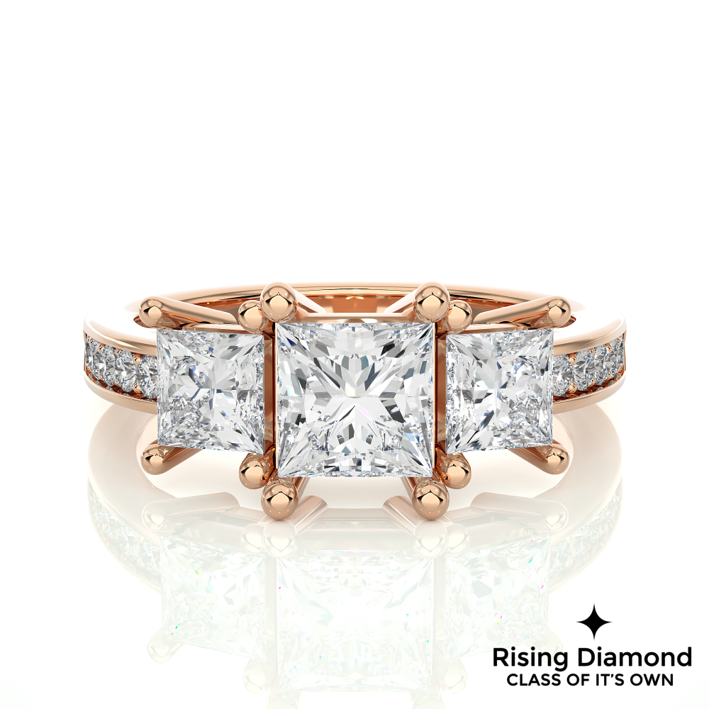 1.44 Ct Princess Colorless Moissanite Three Stone Gold Engagement Ring