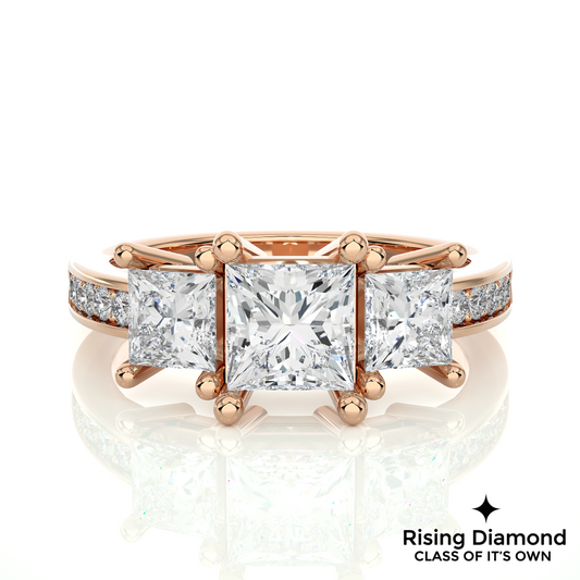1.44 Ct Princess Colorless Moissanite Three Stone Gold Engagement Ring