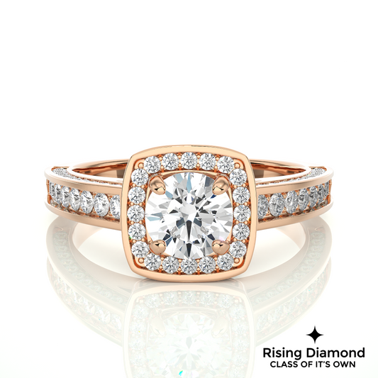 1.01 Ct Round Cut Colorless Moissanite Halo Engagement Ring