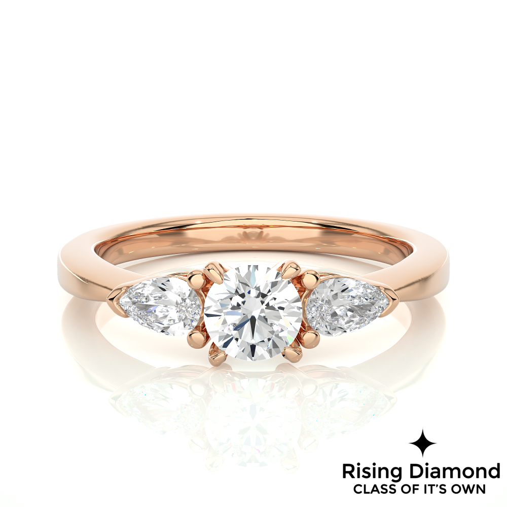 1.16 Ct Round Cut Colorless Moissanite Three Stone Engagement Ring