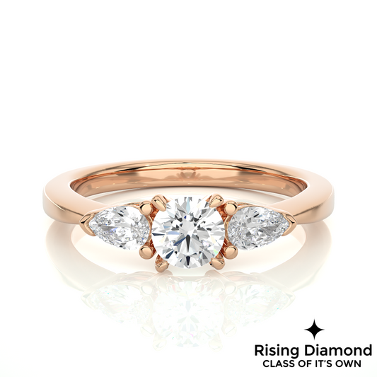 1.16 Ct Round Cut Colorless Moissanite Three Stone Engagement Ring