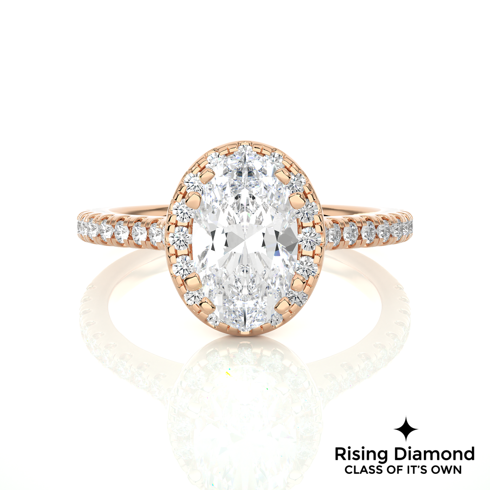 1.55 Ct Oval Cut Colorless Moissanite Engagement Ring in Halo Setting With Cathedral Shank