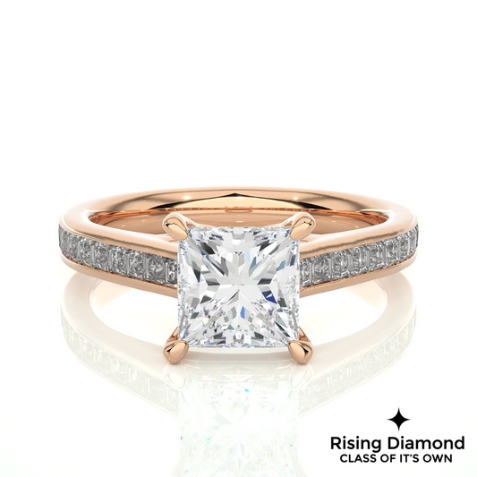 1.99 Ct Princess Cut Colorless Moissanite Cathedral Engagement Ring