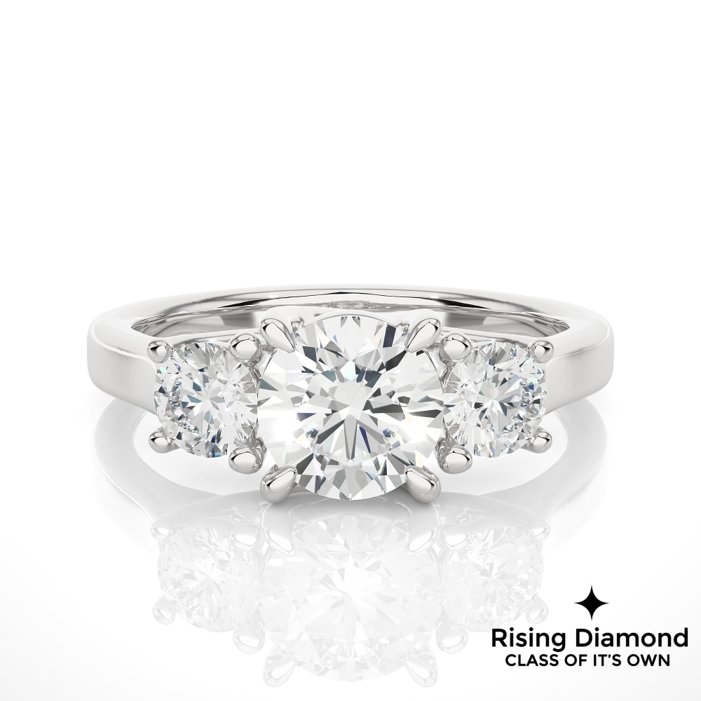 1.90 Ct Round Cut Colorless Moissanite Three Stone Engagement Ring