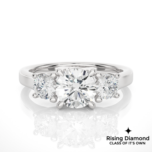 1.90 Ct Round Cut Colorless Moissanite Three Stone Engagement Ring
