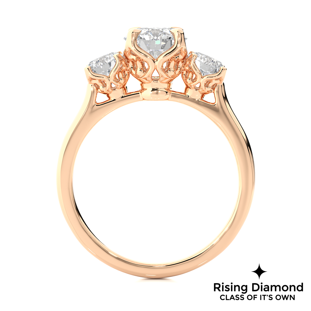 1.48 Ct Round Cut Colorless Moissanite Three Stone Engagement Ring