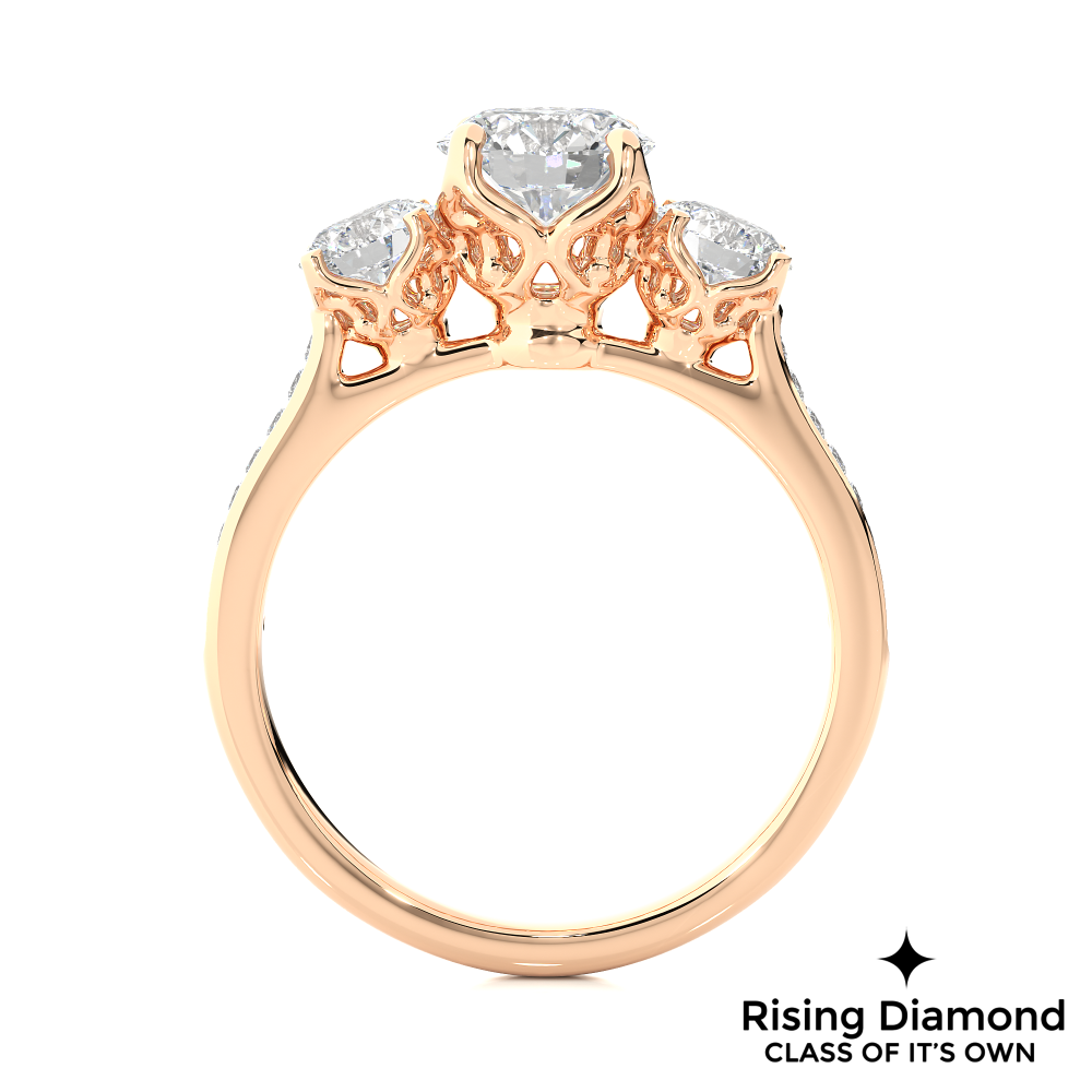 1.48 Ct Round Cut Colorless Moissanite Three Stone Engagement Ring With Pave