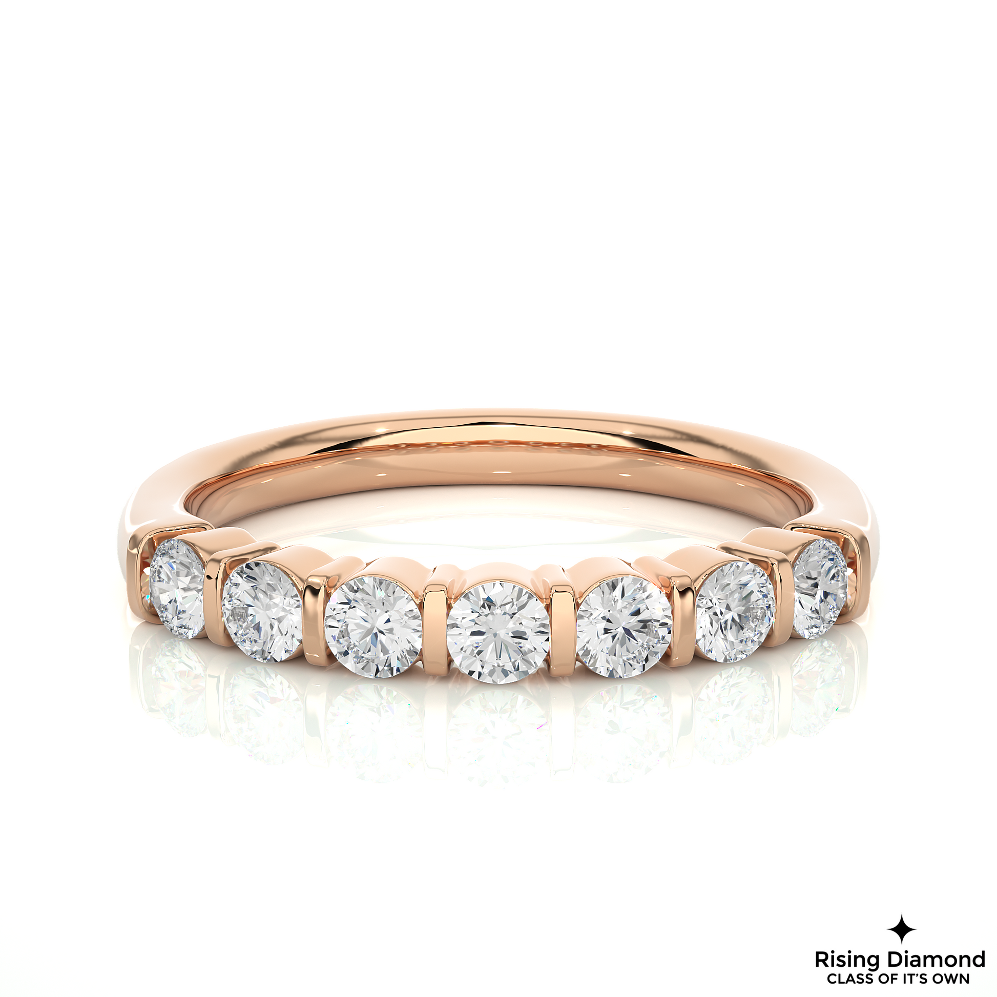 0.52 CTW Round Cut Lab Grown Diamond Half Eternity Wedding Band in Bar Setting