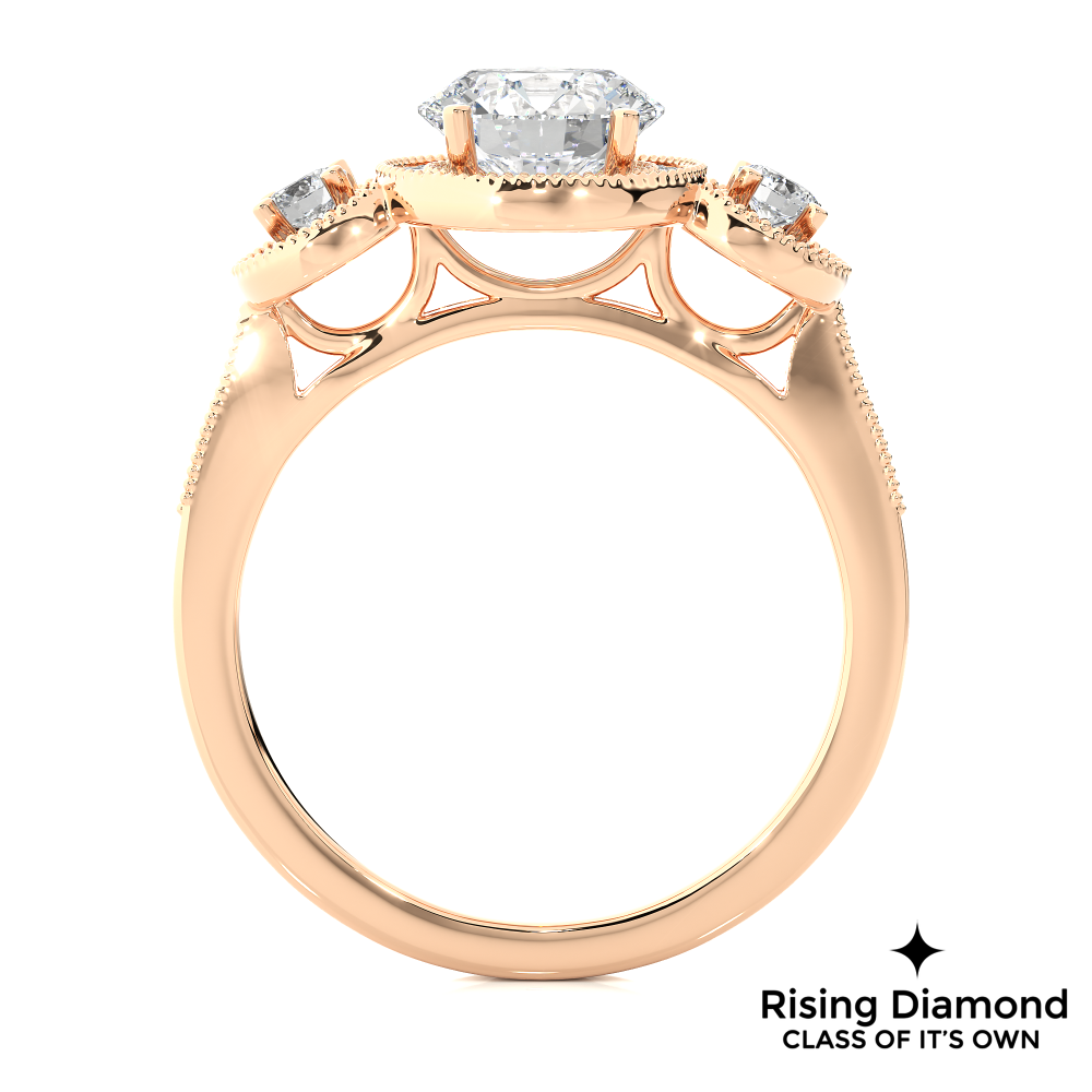 1.79 Ct Round Cut Colorless Moissanite Three Stone Gold Engagement Ring