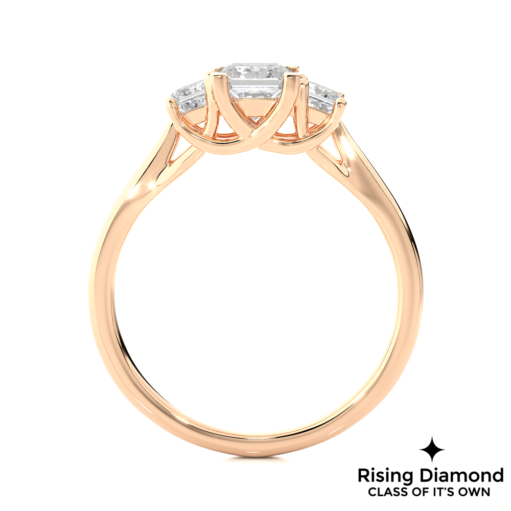 1.07 Ct Princess Cut Colorless Moissanite Three Stone Gold Engagement Ring