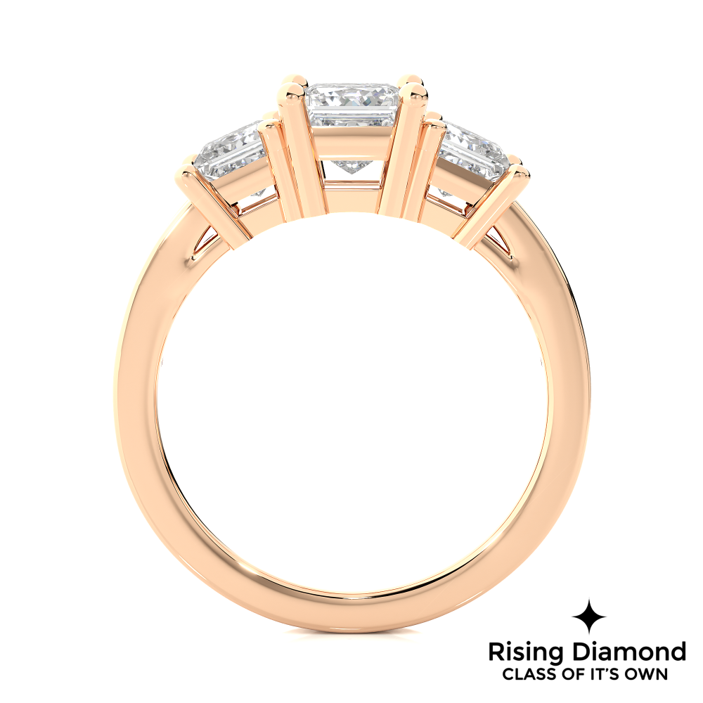 1.44 Ct Princess Colorless Moissanite Three Stone Gold Engagement Ring
