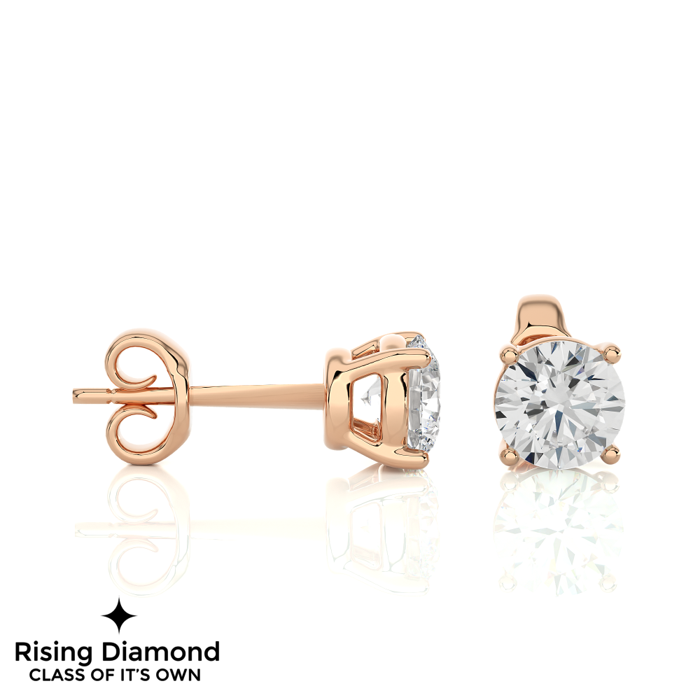 1.03 Ct For Each Round Cut Lab Grown Diamond Gold Stud Earring