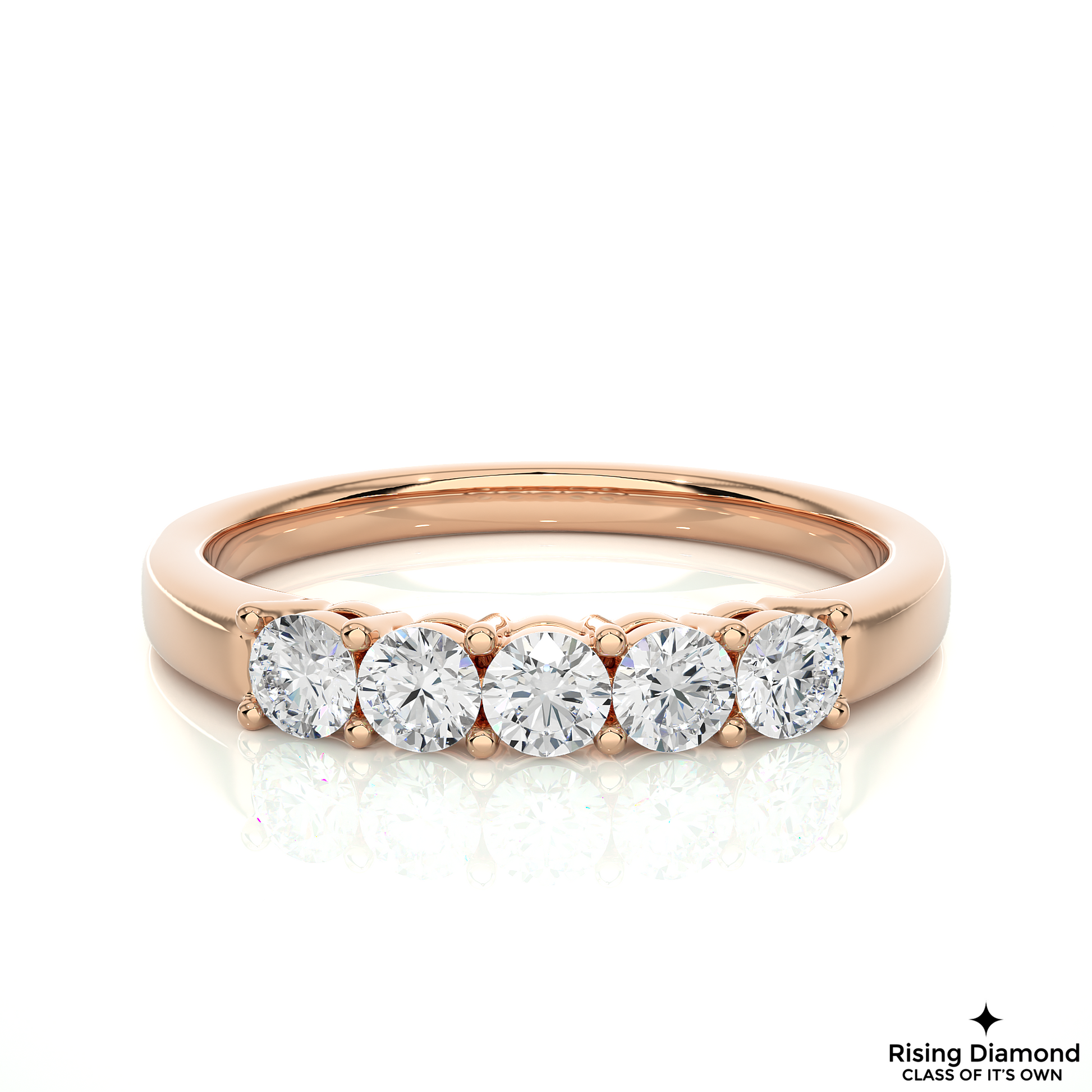 0.25 CTW Round Cut Five Stone Wedding Band in Prong Setting