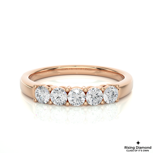 0.25 CTW Round Cut Five Stone Wedding Band in Prong Setting