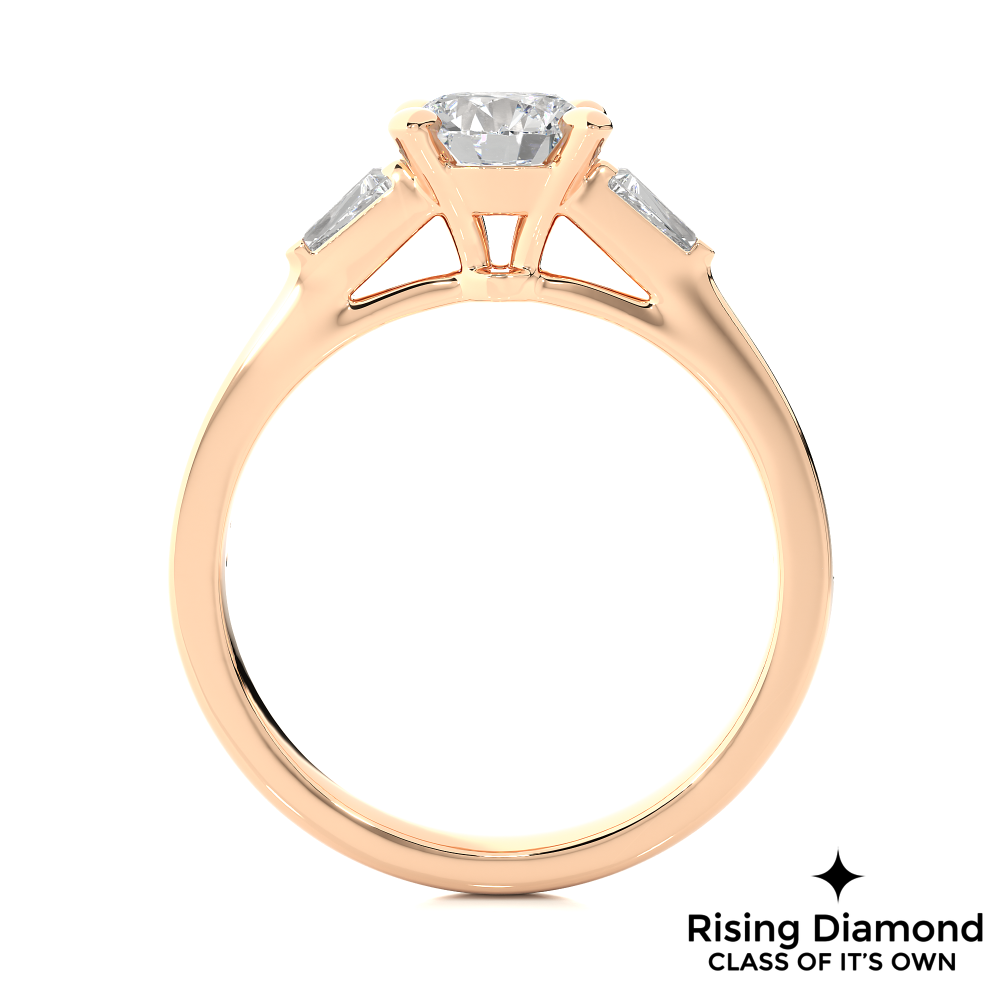 1.58 Ct Round Cut Colorless Moissanite Three Stone Gold Engagement Ring