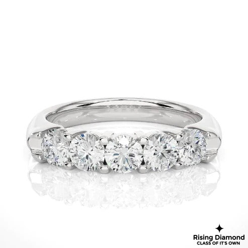 0.92 CTW Round Cut Colorless Moissanite Five Stone Wedding Band