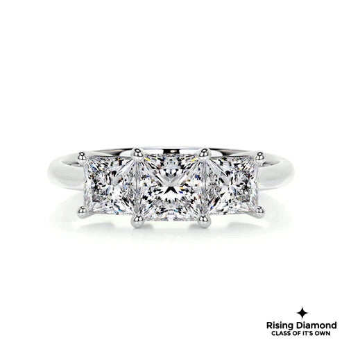 3.8 CTW Princess Cut Colorless Moissanite Three Stone Ring