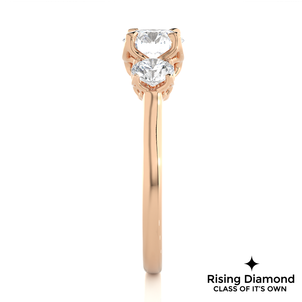 1.48 Ct Round Cut Colorless Moissanite Three Stone Engagement Ring