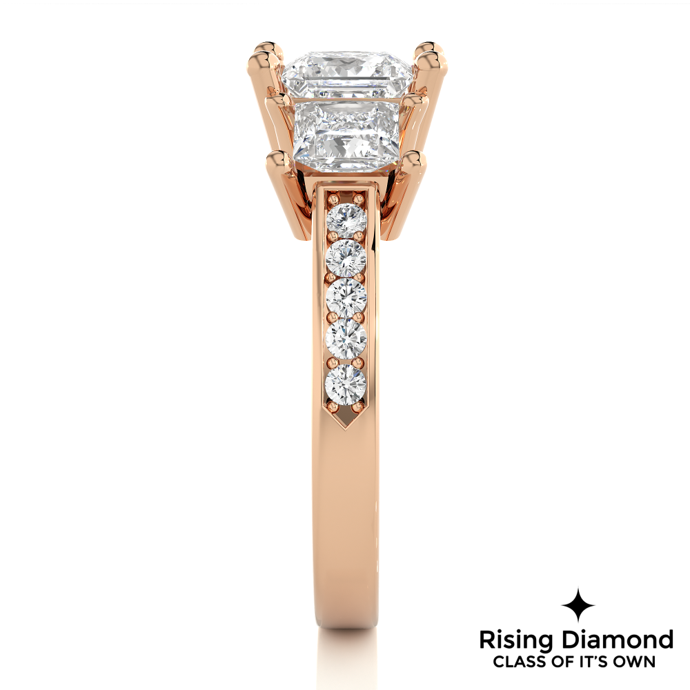 1.44 Ct Princess Colorless Moissanite Three Stone Gold Engagement Ring