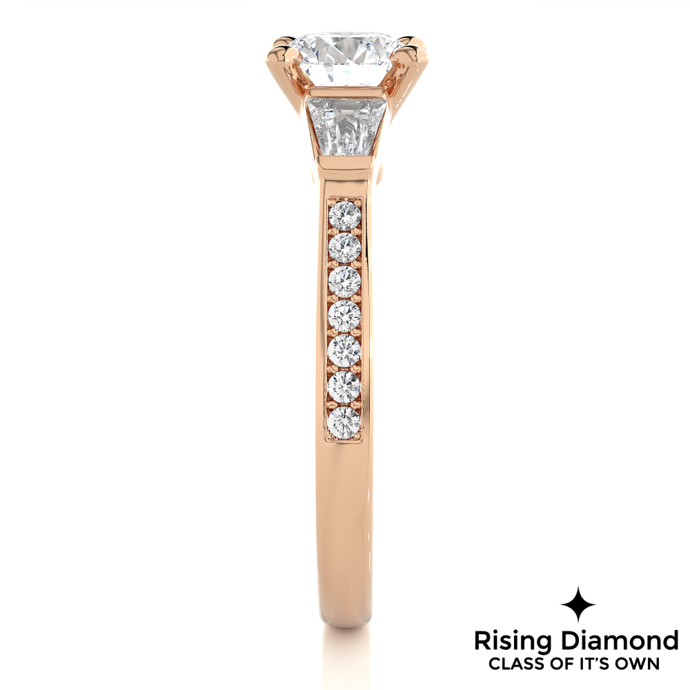 1.58 Ct Round Cut Colorless Moissanite Three Stone Gold Engagement Ring