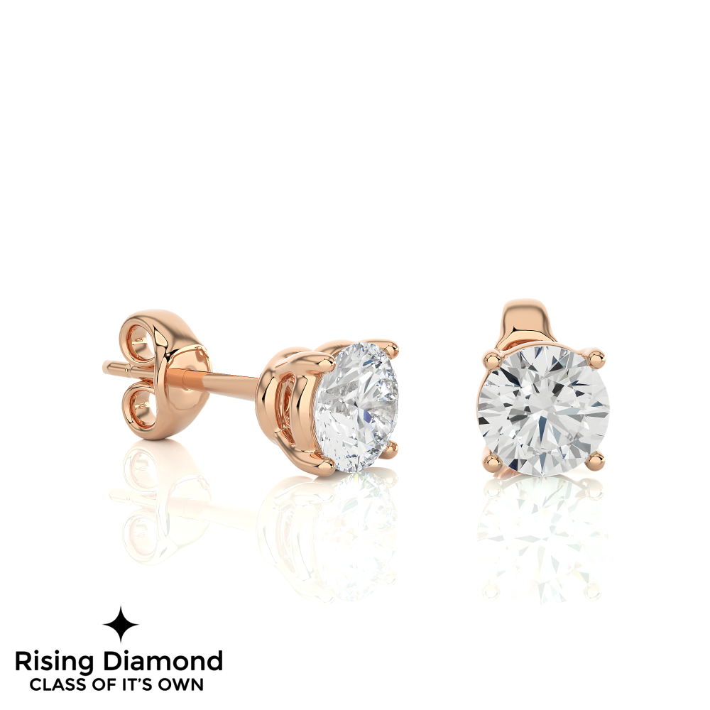 1.03 Ct For Each Round Cut Lab Grown Diamond Gold Stud Earring