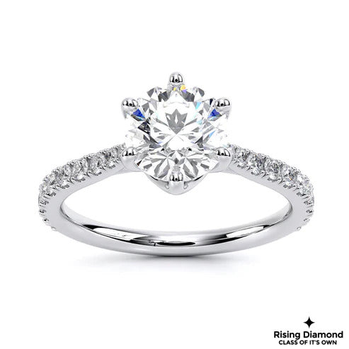 1.05 Ct Round Cut E-VS1 Lab Grown Diamond Cathedral Half Eternity Engagement Ring