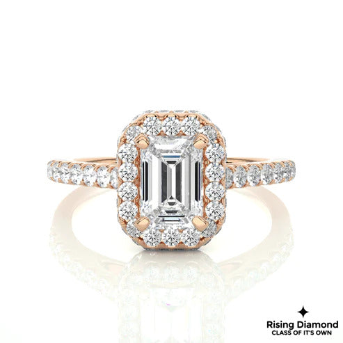 1.39 Ct Emerald Cut E-VS2 Lab Grown Diamond Halo Engagement Ring
