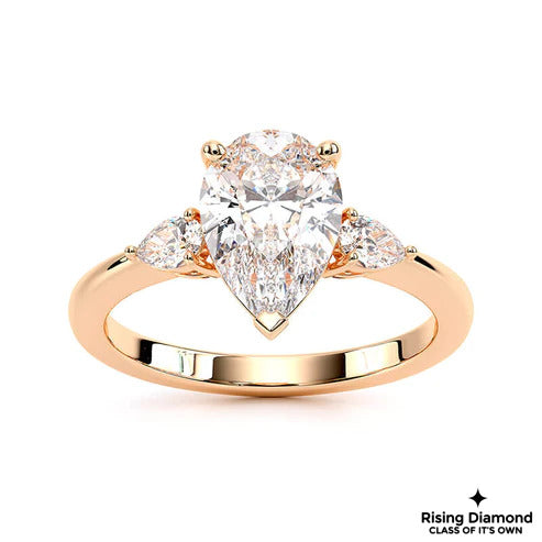 1.6 CT F/VS2 Pear Cut Lab Grown Diamond Three Stone Engagement Ring