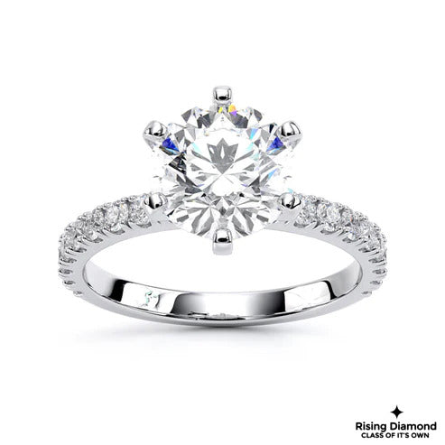 1.15 Ct Round Cut E-VS1 Lab Grown Diamond Six Prong Half Eternity Engagement Ring