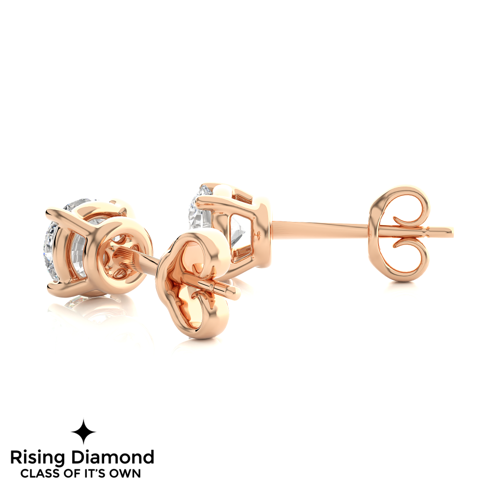 1.03 Ct For Each Round Cut Lab Grown Diamond Gold Stud Earring