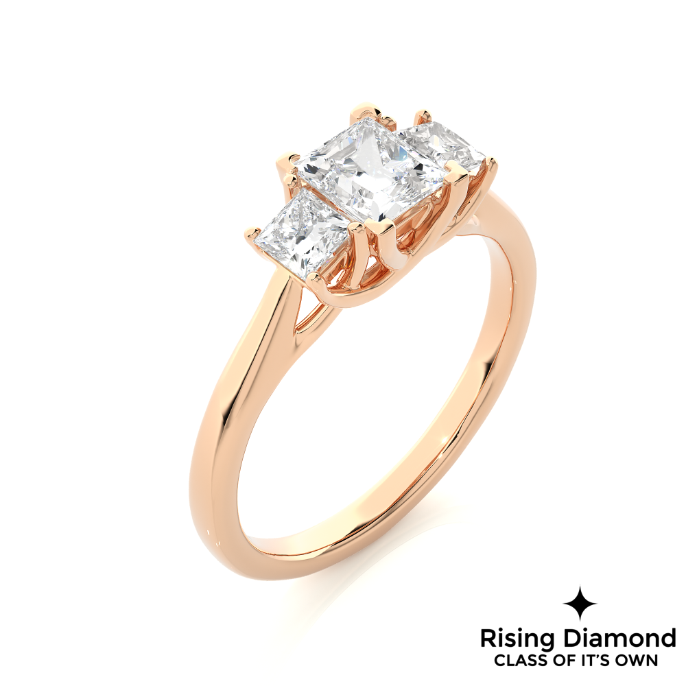 1.07 Ct Princess Cut Colorless Moissanite Three Stone Gold Engagement Ring