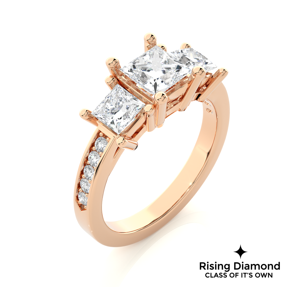 1.44 Ct Princess Colorless Moissanite Three Stone Gold Engagement Ring