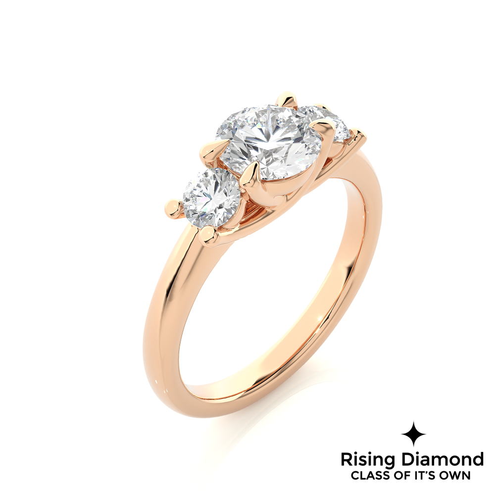 1.48 Ct Round Cut Colorless Moissanite Three Stone Engagement Ring