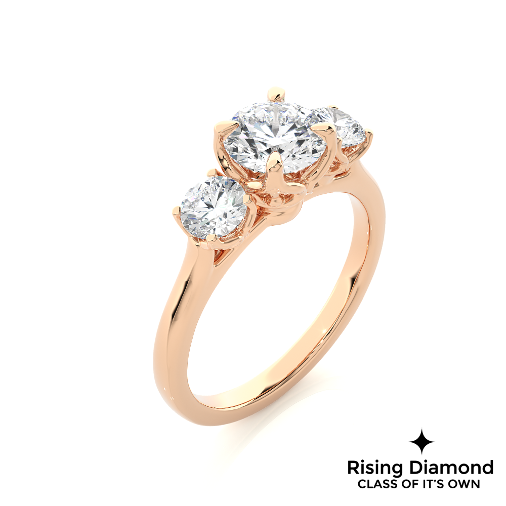 1.48 Ct Round Cut Colorless Moissanite Three Stone Engagement Ring