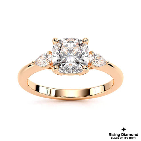 1.0 Ct Cushion F/VS1 Lab Grown Diamond Three Stone Ring