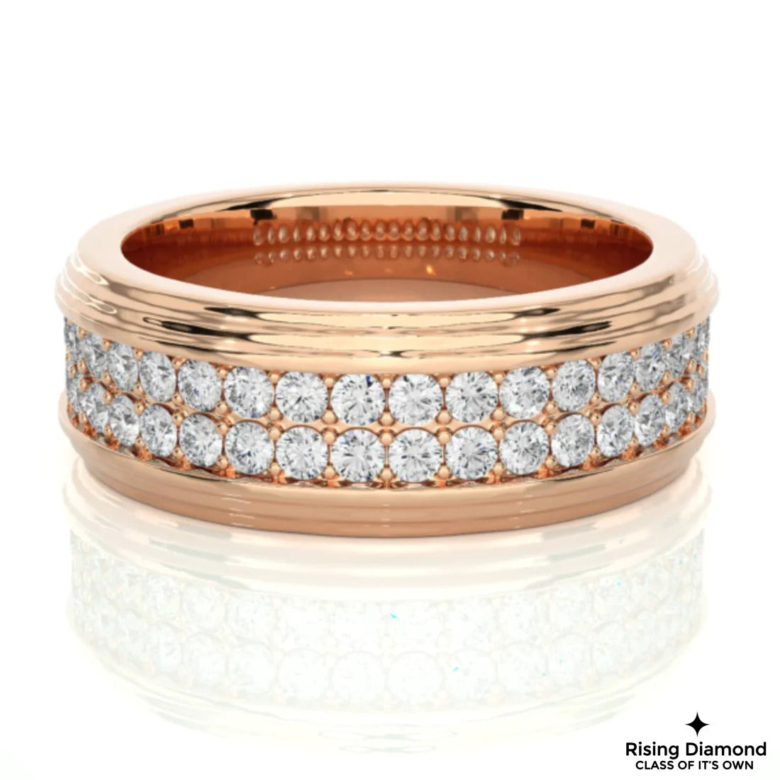 0.85 TCW Round Cut FG/VS Lab Grown Diamond Double Pave Wedding Band