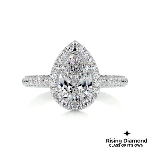 2.6 Ct Pear Cut Colorless Moissanite Halo Setting With Micro Pave Shank Engagement Ring