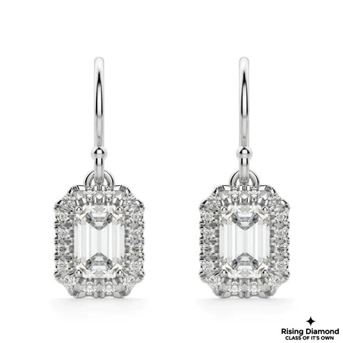 1.35 Ct Each Emerald Cut F-VS2 Lab Grown Diamond Gold Earring