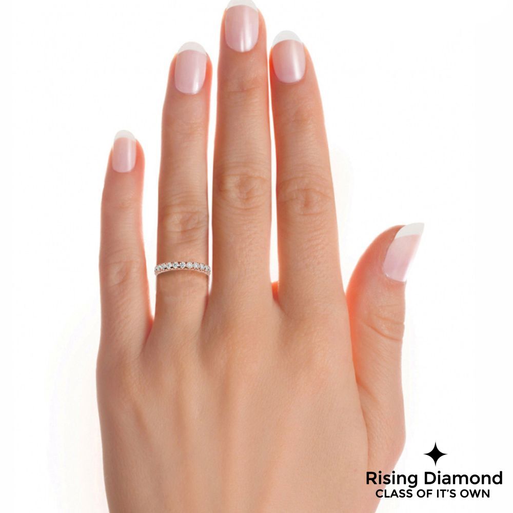 1.01 CTW Round Cut Lab Grown Diamond Half Eternity Wedding Band in V Pave Setting