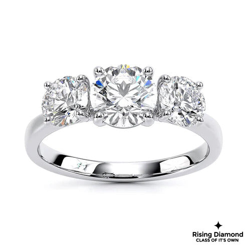 2.5 CT Round Cut Colorless Moissanite Three Stone Ring