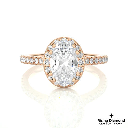 1.05 Ct Oval Cut E-VS1 Lab Grown Diamond Halo Engagement Ring