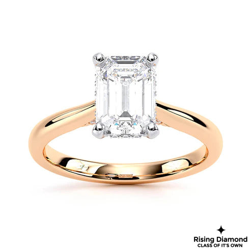 1.8 Ct Emerald Cut F/VS2 Lab Grown Diamond Hidden Halo Engagement Ring