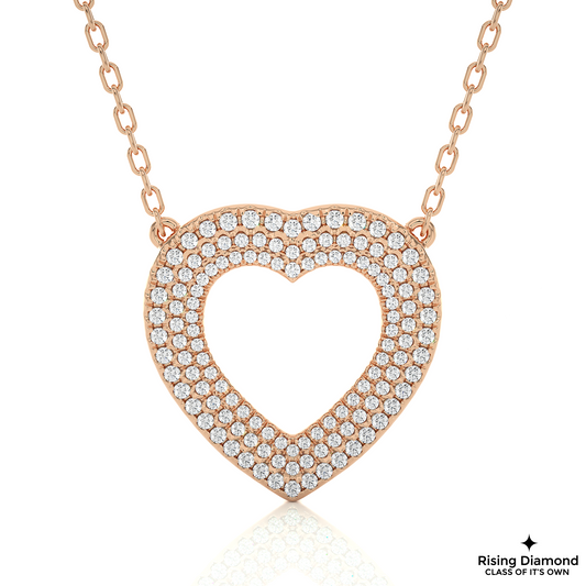 0.73 CTW Round Cut Lab Grown Diamond Heart Shape Micro-pave Necklace