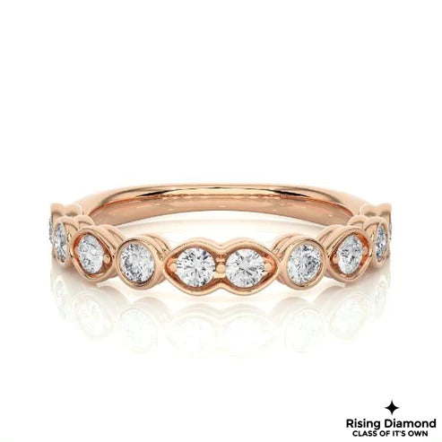 0.28 TCW Round Cut Colorless Moissanite Half Eternity Gold Wedding Band