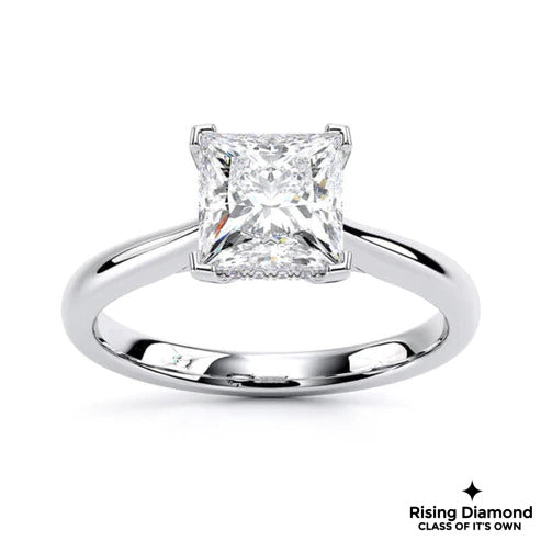 1.08 Ct Princess Cut F-VS1 Lab Grown Diamond Hidden Halo Engagement Ring