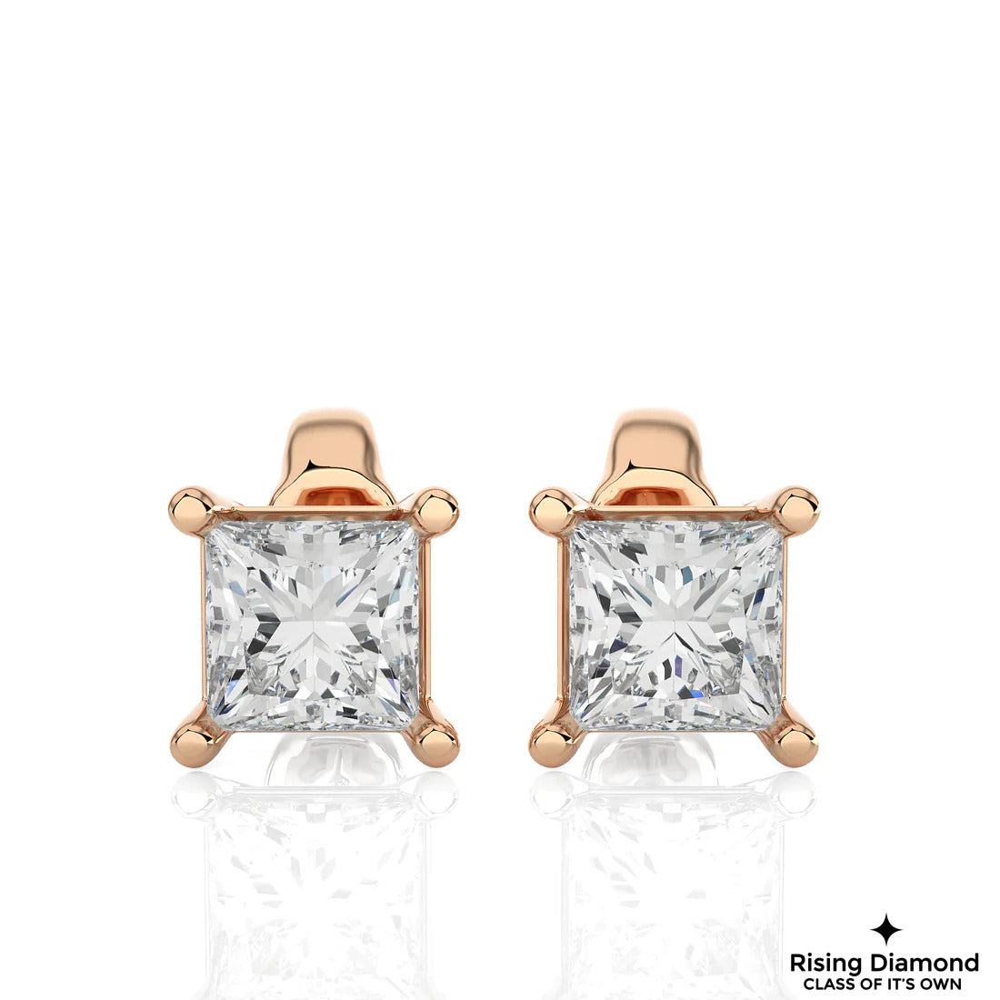 1.00 Ct Princess Cut F-VS Lab Grown Diamond Gold Stud Earring