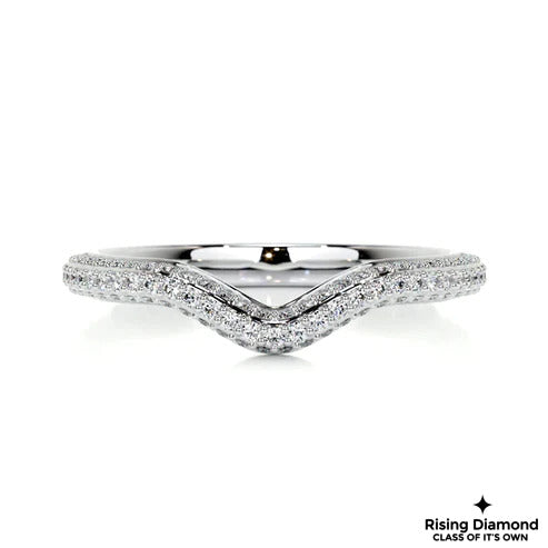 0.75 CTW Round V Shape Colorless Moissanite Micro Pave Wedding Band