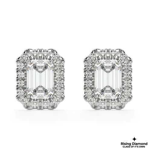 1.2 Ct Each Emerald And Round Cut F-VS2 Lab Grown Diamond Gold Earring